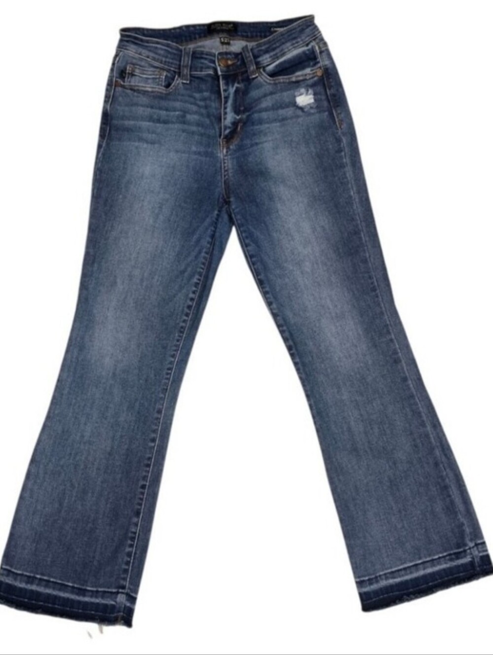 Judy Blue Cropped Bootcut Jeans 5/27 Medium Wash Raw Hem Boutique Favorite Trend - Picture 10 of 10